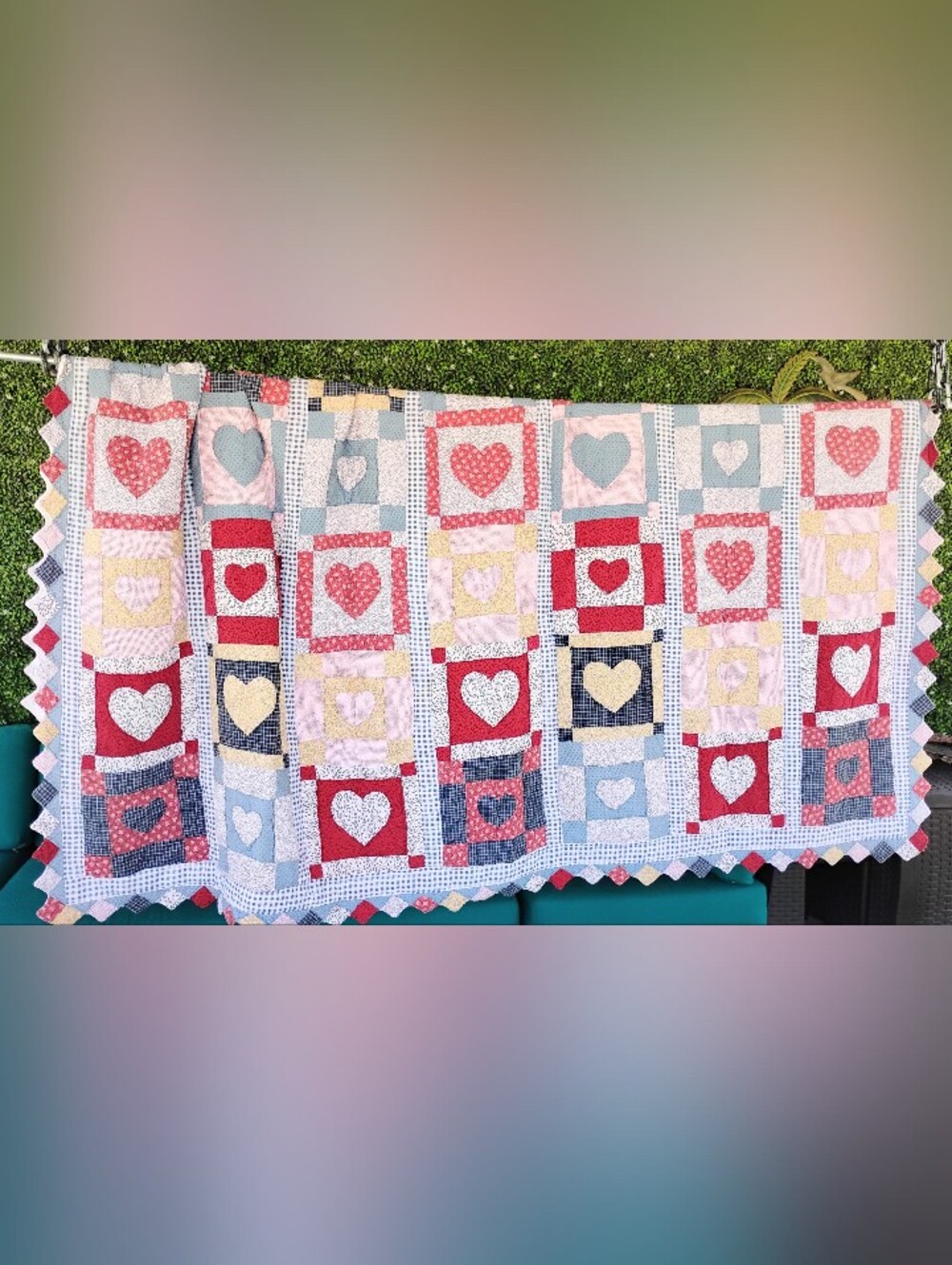 VINTAGE COTTON HANDMADE HEART QUILT